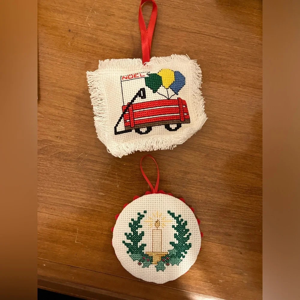Cross-Stitched Christmas Ornaments Set of 2‎